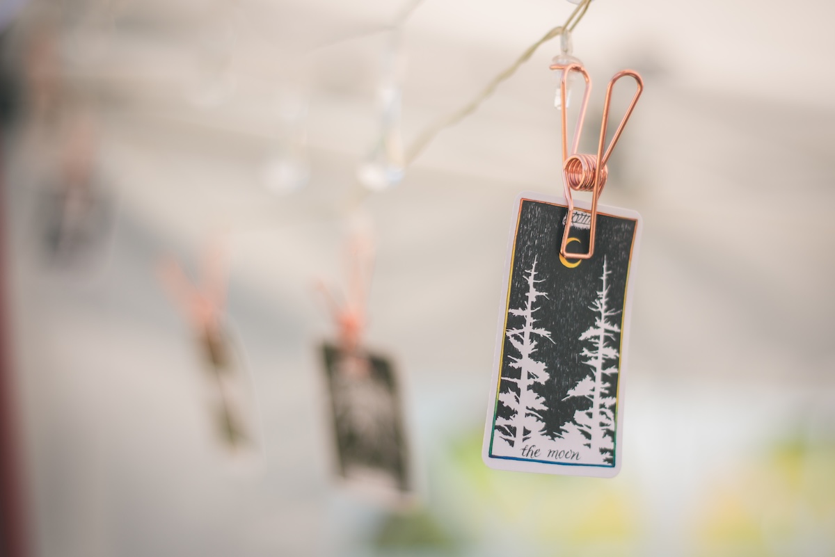 tarot cards decorating tarot readers tent at faire