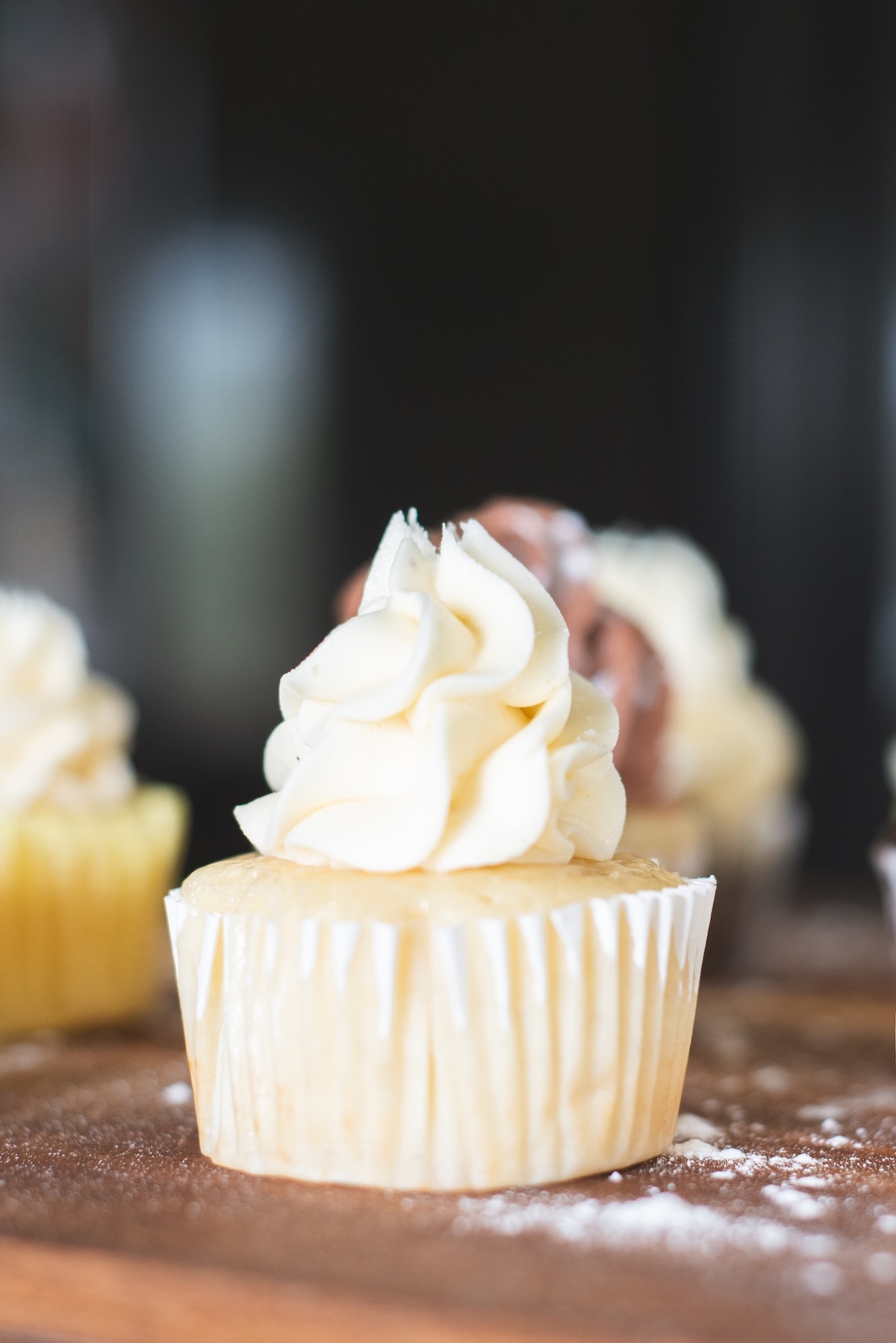 close up product photo of vanilla cupcake