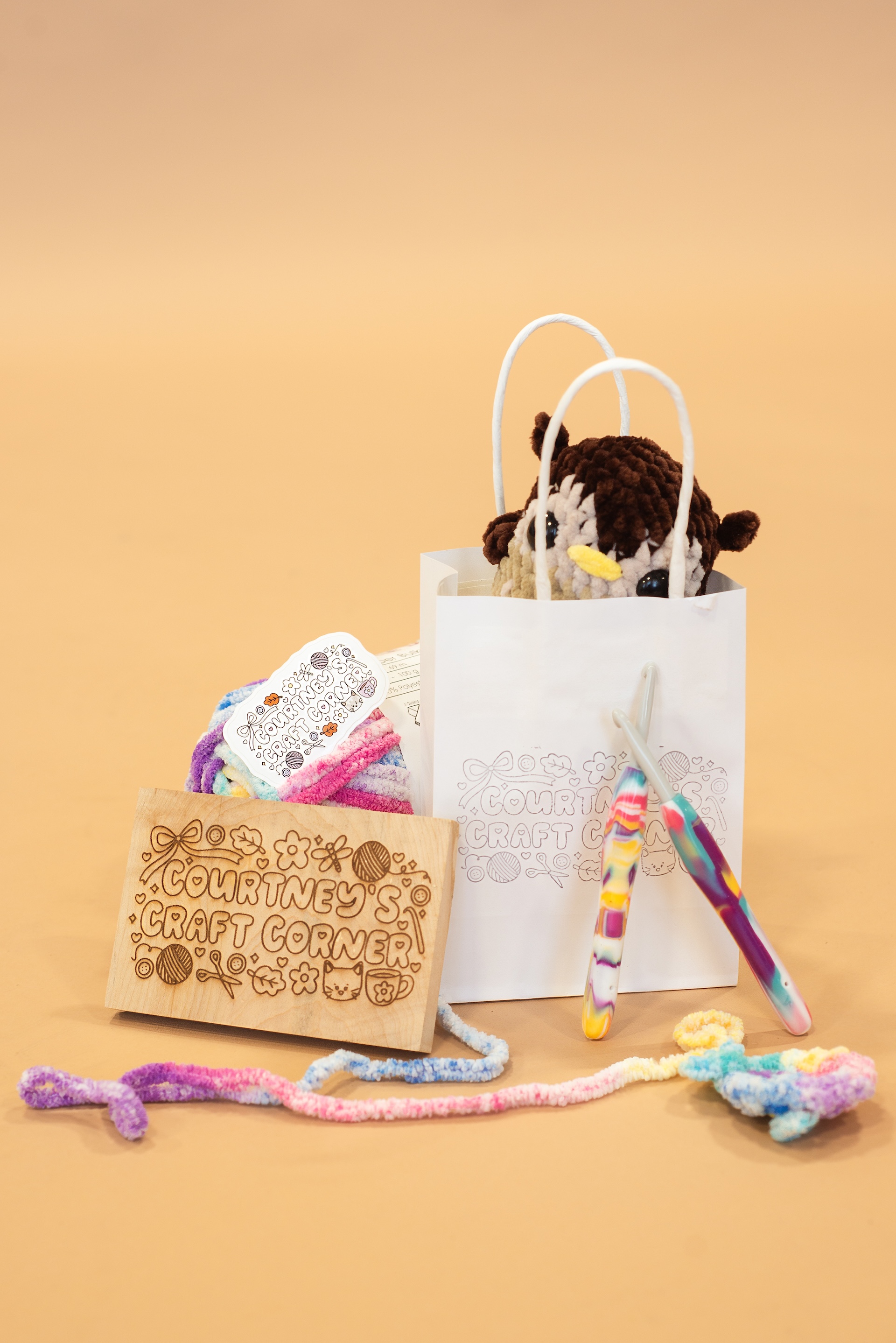 branding flat lay for crochet business Courtney's Craft Corner