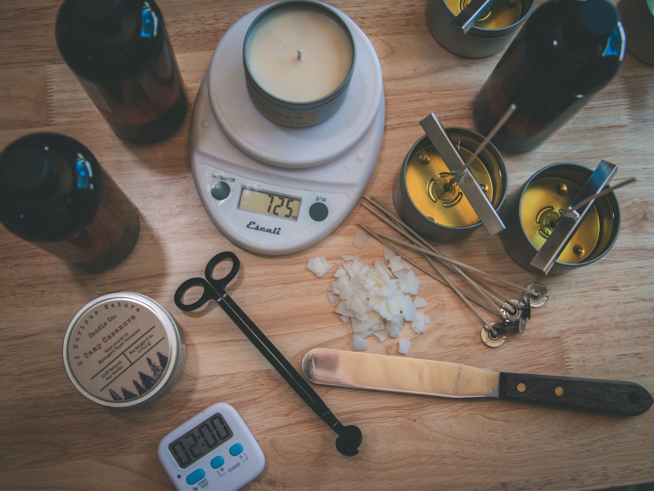 flat lay of candle making tools